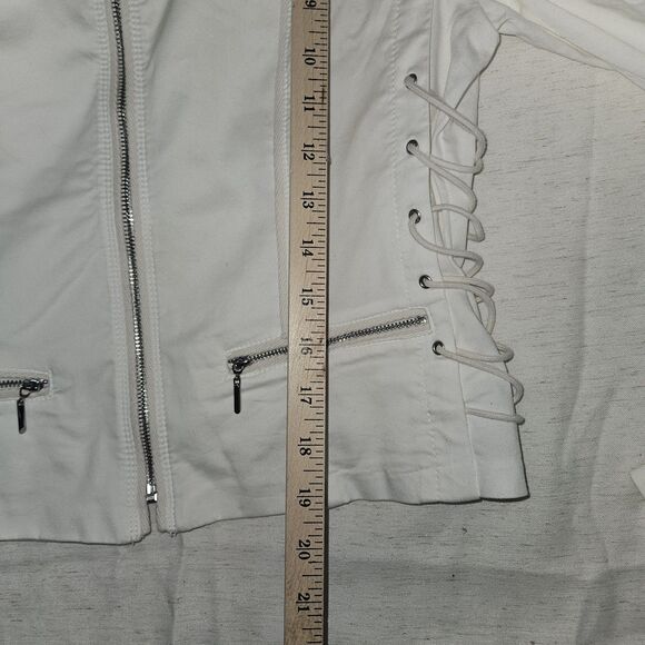 Y2k White Lace Detail Moto Jacket Zip Womens White House Black Market Size 12 - Picture 12 of 13